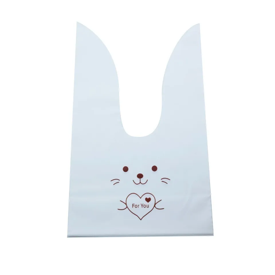 10/50 piezas/lote de lindas bolsas de orejas de conejo, bolsas de plástico para galletas y bolsas de regalo para dulces, paquetes para hornear galletas, bocadillos y suministros para fiestas de evento