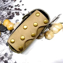 

Blongk Key Bag Genuine Leather Drawstring Key Case Large Capacity House Keys Holder Rivet Keys Pouch Men Women MC-JT