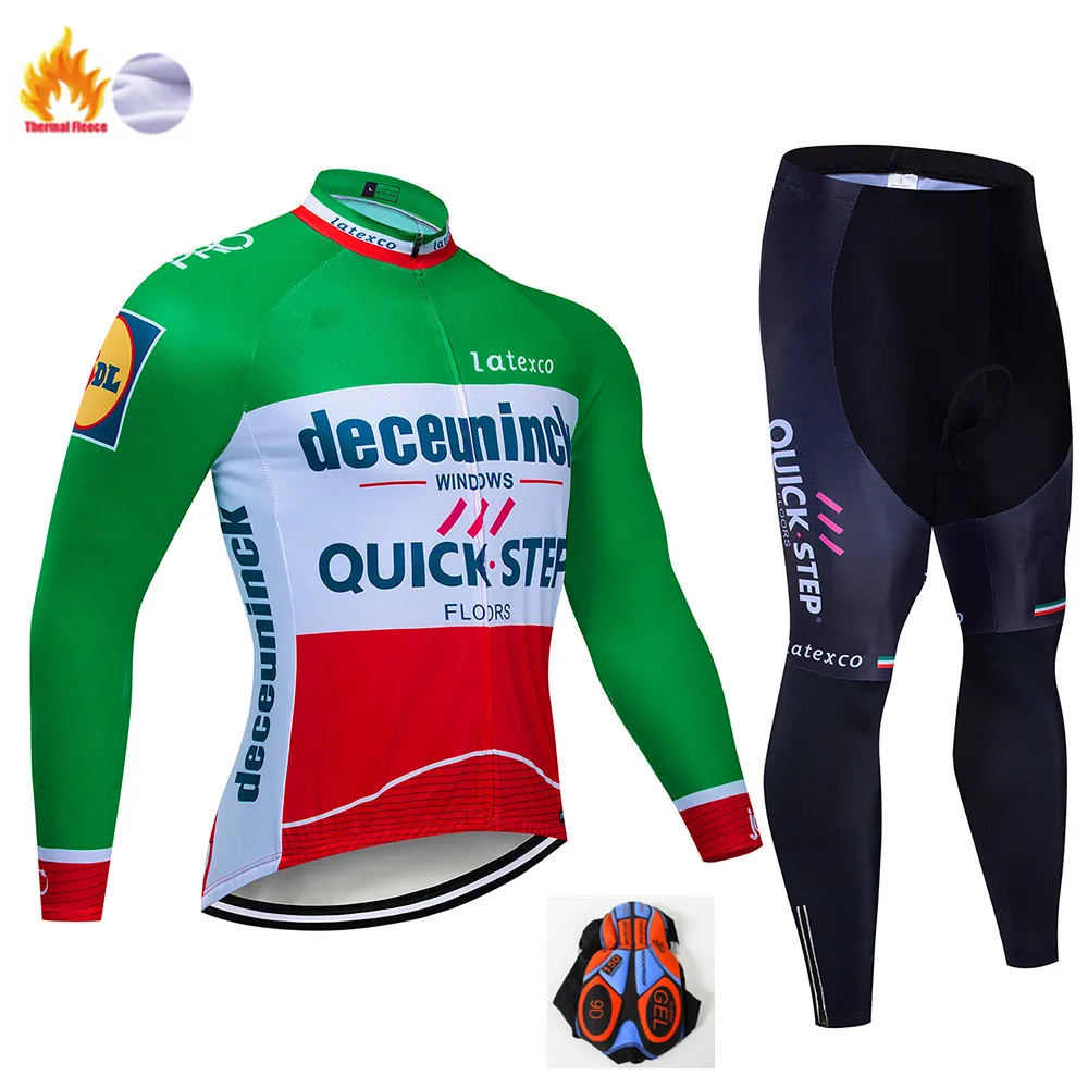 Pro Team QUICK STEP Велоспорт Джерси 9D нагрудник набор Бельгийская велосипедная одежда мужская зимняя теплая флисовая велосипедная Одежда для велоспорта - Цвет: Winter Cycling Suit