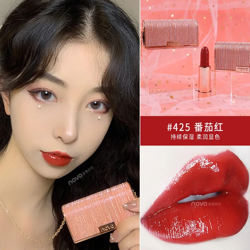 Novo velvet matte lipstick mini handbag shape with necklace tomato red brown soft lip cream waterproof moisture BN180 |