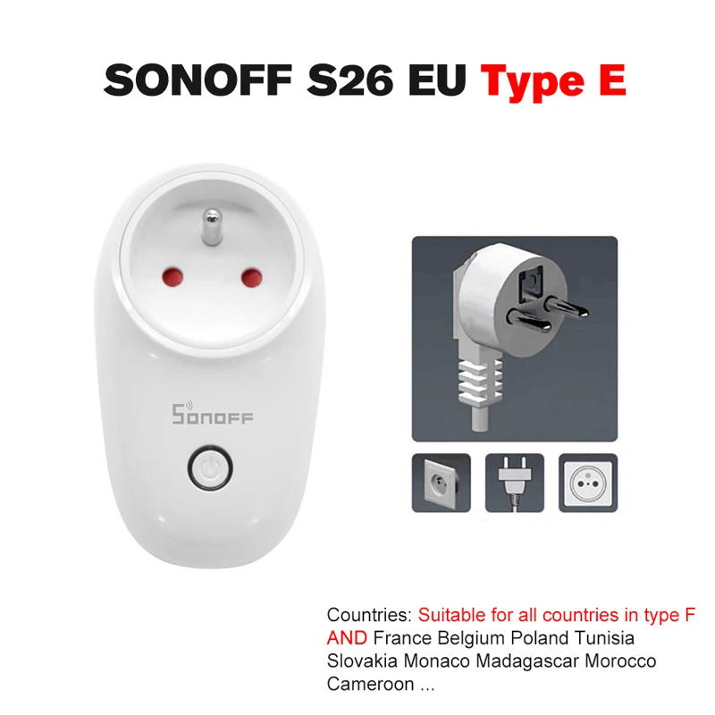 EU-E 1pcs SONOFF S26 Wifi умная розетка беспроводной пульт дистанционного управления смарт-переключатель умная розетка Совместимость с Amazon Alexa для Google Home - Комплект: EU-E 1pcs