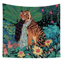 Tapeçaria parede pendurado floresta misteriosa flor selva animal lua oceano paisagem tapeçaria para casa decoração do quarto