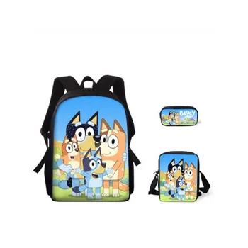 

Primary Kids Backpack Set Bluey Pattern Children's Book Bags Cartoon Anime Design 15-inch School Bag/Messenger Bag/Pen Bag