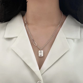 

ANENJERY Fashion Letter Square Thai Silver Color Necklace With OT Buckle Sweater Chain Necklace For Women Men S-N653