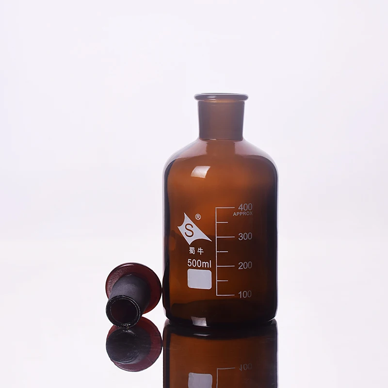 

Brown Reagent bottle,Narrow neck with standard ground glass Hollow/Solid stopper,Clear,Ordinary glass,500ml,Sample Vials