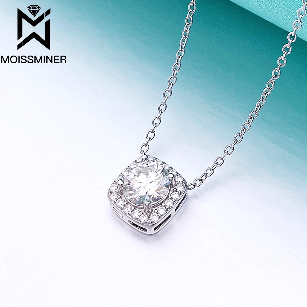 1 Carat Moissanite S925 Square Stone Pendants Necklaces VVS Real Diamond Iced Out Necklaces For Men Women Jewelry Pass Tester 3 5 6mm 2pieces set square moissanite stone high quality vvs bling real diamond can pass diamond test wholesale dropshipping