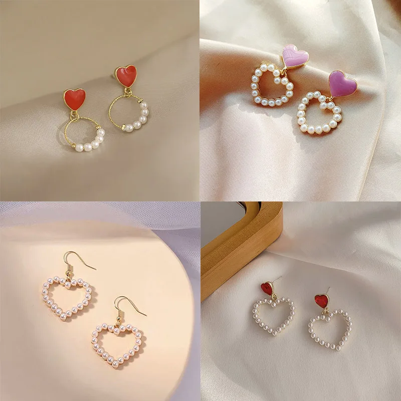 Drop Earrings Dangle Earrings Pearl Earrings Pendant Earrings Imitation Pearl Earrings for Women Hollow Heart Pendants Korean Drop Earrings Personality Hanging earrings boucle oreille femme