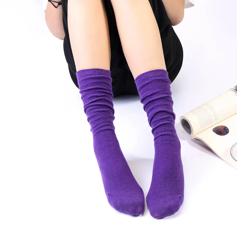 Горячая карамельный цвет Harajuku ретро женские хлопчатобумажные высокие носки зимние в трубке Фиолетовый Синий Желтый Розовый дизайнерские рождественские носки