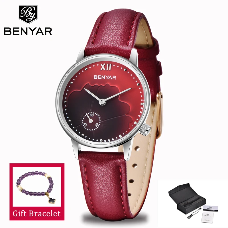 Silver Red Новые BENYAR, женские часы, Топ бренд, Роскошные Кварцевые повседневные модные часы, женские наручные часы, женские золотые часы, водонепроницаемые часы, Reloj Mujer - Цвет: Silver Red