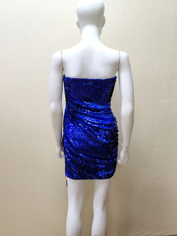 Высокое качество знаменитостей моды синий без бретелек Bodycon яркое платье клуб вечерние платья