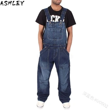 

One 2020 Men Piece Full Length Suspender Pants Casual Loose Wide Leg Slim Pocket Overalls Denim Jumpsuits Ripped Jeans Baggy