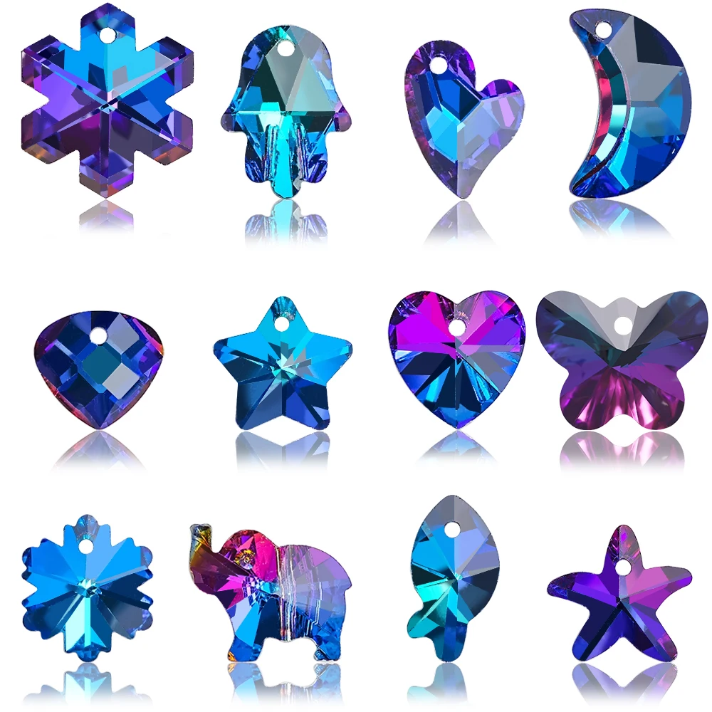 Crystal Heart Charms Pendant Blue Color 14mm Glass Beads for Jewelry Making Necklaces Earrings DIY Needlework Accessories 20pcs | Украшения