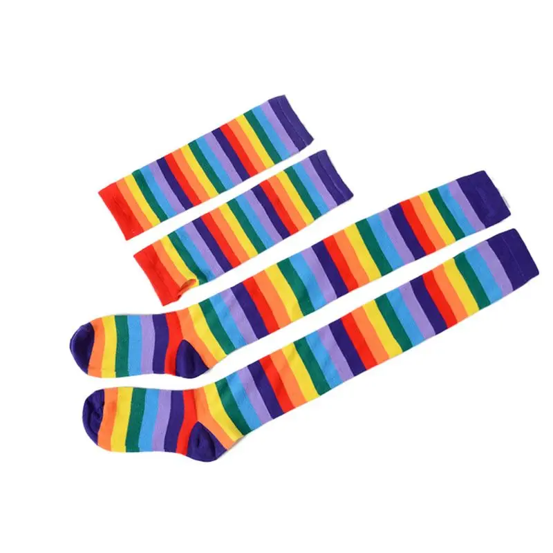 4 в 1 для взрослых детей костюм радуги комплект полосатые носки Длинные перчатки подтяжки и бабочка C6UD