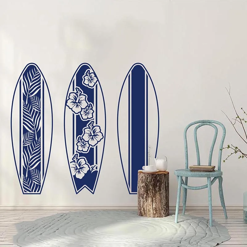 3Pcs Surfboard Flower Wave Wall Sticker Kids Room Bedroom Summer Beach Surfboard Wall Decal Playroom Vinyl Decor (2)