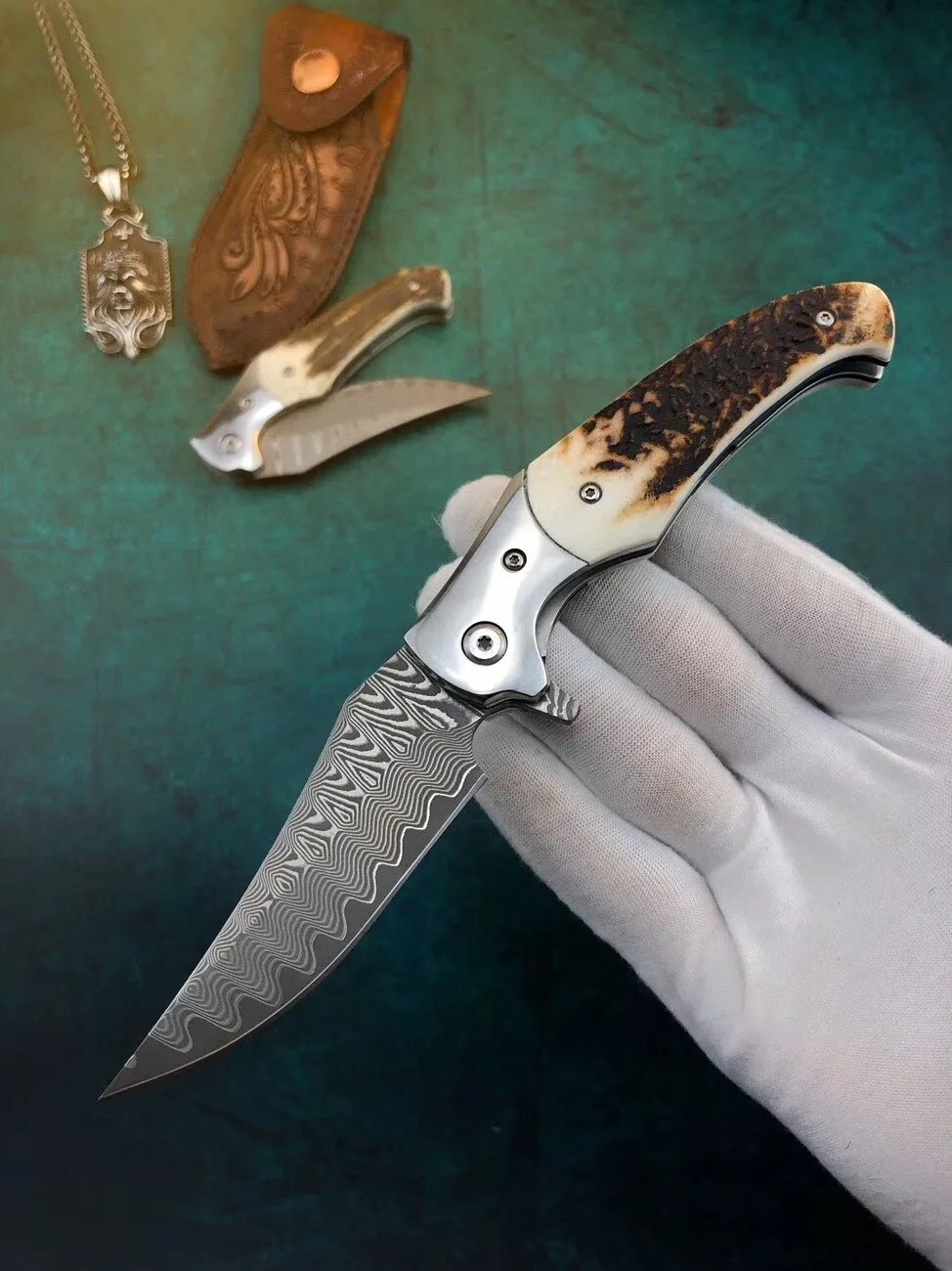 Складной нож из дамасской стали, Натуральные Рога, деревянная ручка, складной походный нож для выживания, наружные карманные ножи, ИНСТРУМЕНТЫ EDC