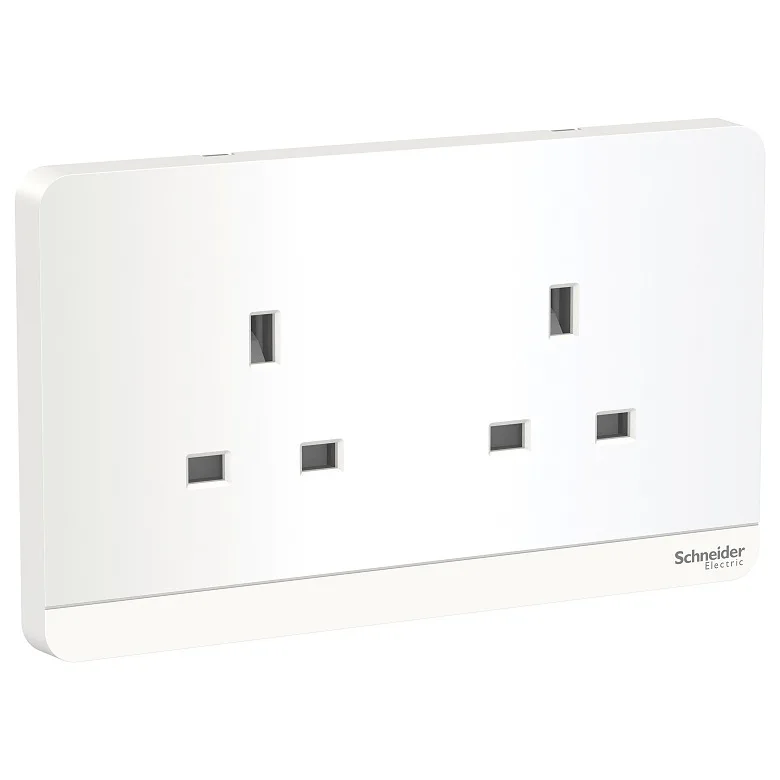 

Schneider Electric Yi Shang Mirror Porcelain White 13A Double Socket Two Square Foot Block British-Style Macao Block Margin Bit