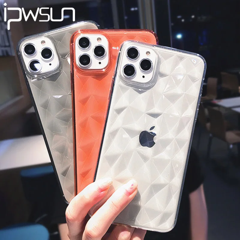 iPWSOO Transparent Diamond Pattern Jelly Phone Case For iPhone 11 Pro Max X XS XR Xs Soft TPU Caese Cover 6 6s 7 Plus | Мобильные