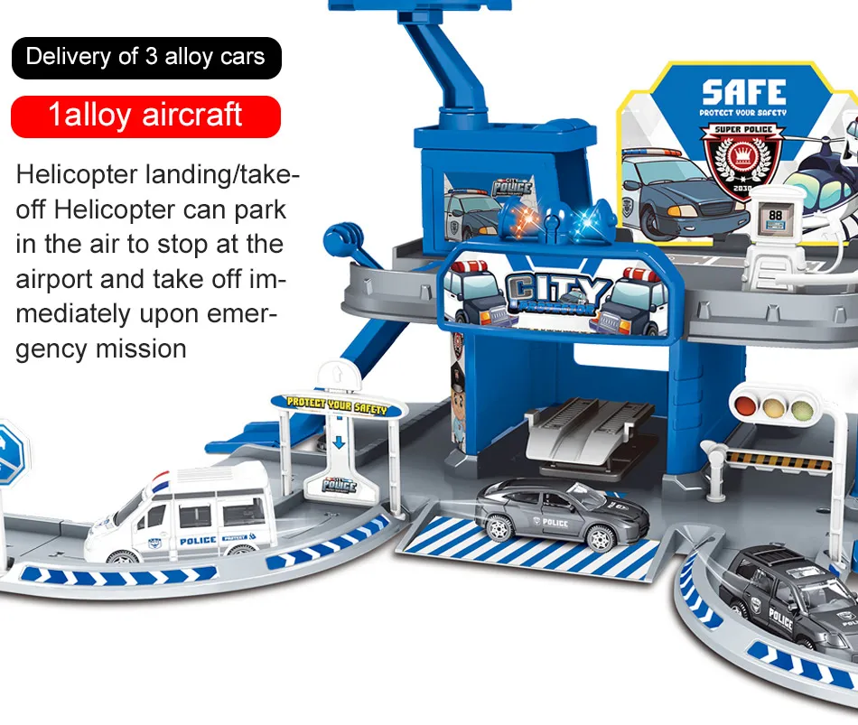 Alloy Car City Police Station Railway Play Engineering Fire Truck Track Car DIY Model Building Kits Assembly Toys for Kids