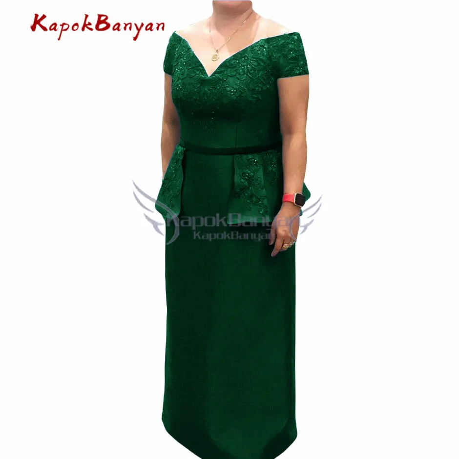 Кружевное платье для матери невесты с аппликацией, с открытыми плечами, на молнии, длина до пола, размера плюс, vestidos de fiesta de noche - Цвет: Dark Green