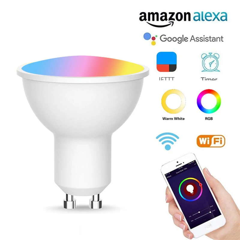 

Gu10 Spotlight Wifi Smart Dimming Light Bulb AC85-265V RGB+CW 2700-6500K Lamp Alexa Google Home Voice Control Smart Home Light