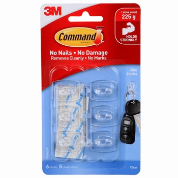 3M Command Clear Mini Hooks Damage-Free Hanging hook adhesive plastic hooks clear with command clear strips 1