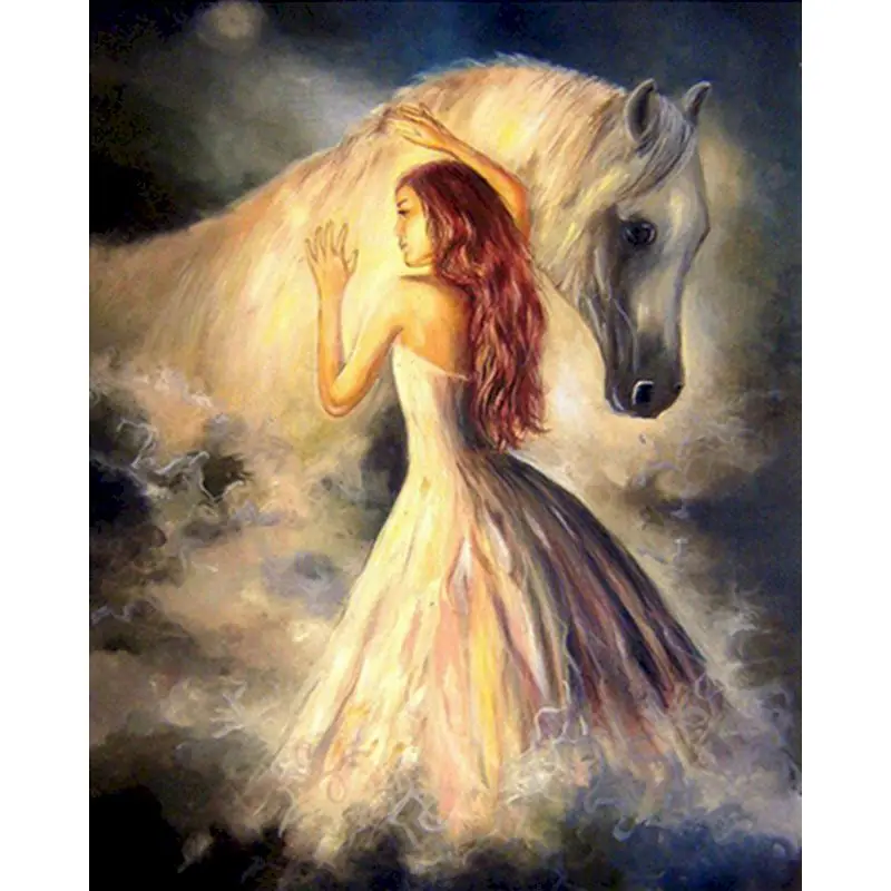 Shukqueen Kit Pittura A Olio DIY Per Adulti, Paint By Numbers, Cavallo In Guerra Su Tela 40x50cm