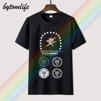 

2020 Fashion Plein Equipment Casual T Shirt Sport Men's Summer Black 100% Cotton Short Sleeves O-Neck Tee Shirts Tops Tee Unisex