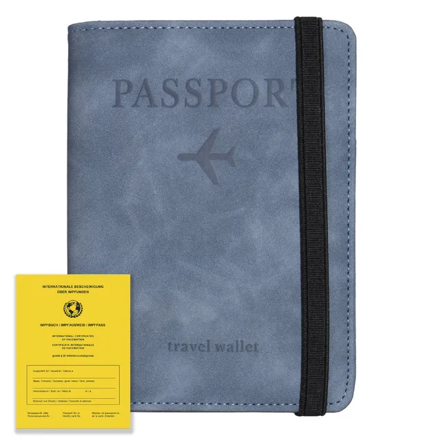 TOURSUIT PU Leather RFID Blocking Business Passport Covers Holder Bank Card ID Wallet Case Travel Accessories for Women Men Blue