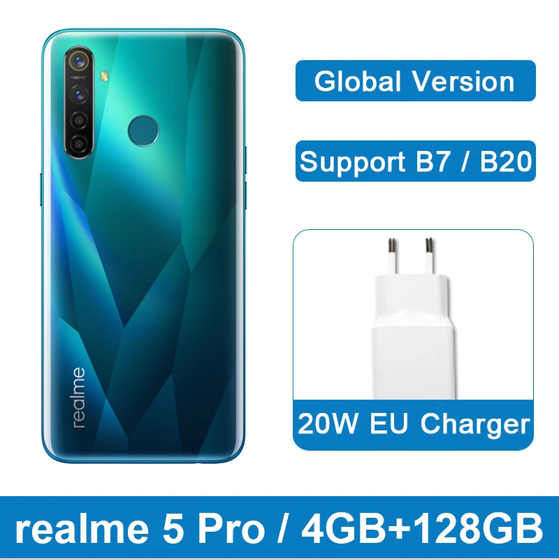 Глобальная версия realme 5 Pro 128GB Смартфон Snapdragon 712AIE 48MP четырехъядерный мобильный телефон VOOC 20W 4035mAh - Цвет: 4GB 128GB Green