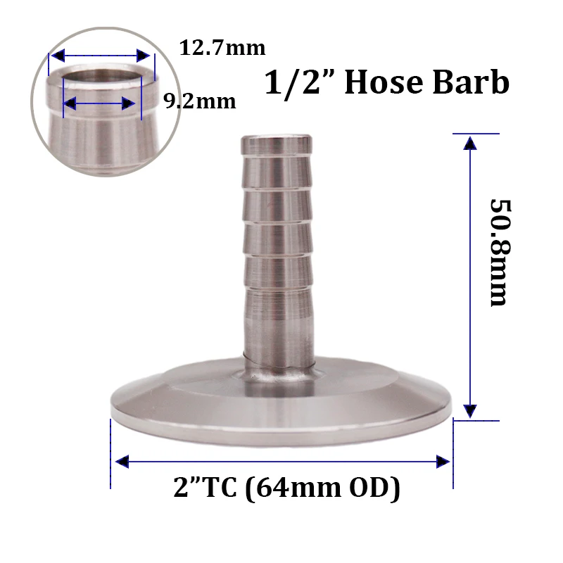 " Tri Clamp x 1/2"(12,7 мм) шлангов для шланга 64 мм OD санитарно 304 нержавеющая сталь Homebrew пиво& ремесло оборудование