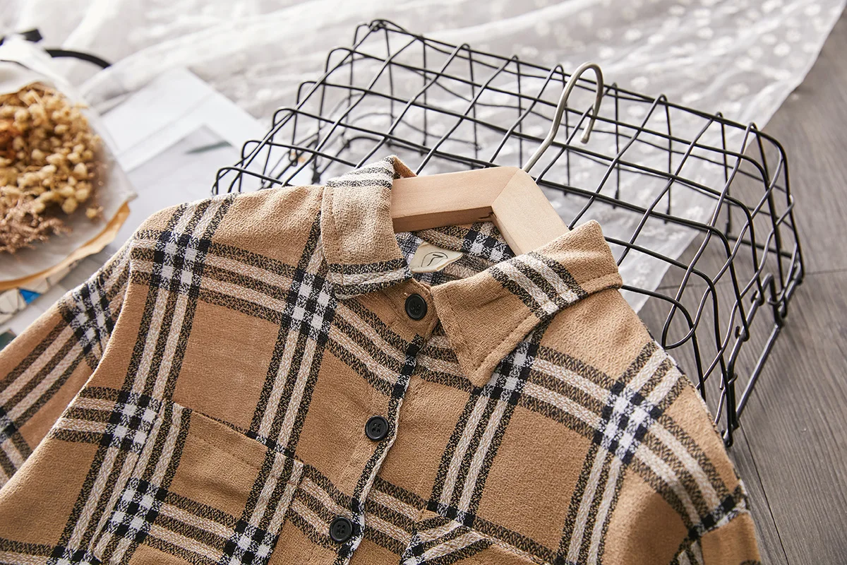 

2019 Spring Clothing New Style Children Plaid Shirt Korean-style Girls Fold-down Collar Shirt E1555