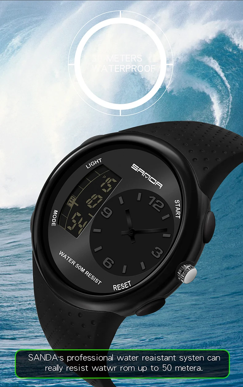 SANDA мужские часы повседневные многофункциональные Светящиеся светодиодный цифровые водонепроницаемые спортивные электронные наручные часы Relogio Masculino