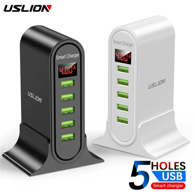 USLION 5 Port Multi USB Charger LED Display Universal USB Charging Station Mobile Phone Desktop Wall Home Chargers EU US UK Plug USLION 5 Port Multi USB Charger LED Display Universal USB Charging Station Mobile Phone Desktop Wall Home Chargers EU US UK Plug
