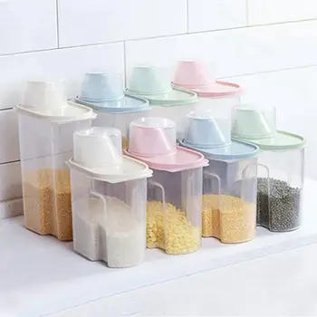 

Hot PP Food Storage Box Plastic Clear Container Set with Pour Lids Kitchen Storage Bottles Jars Dried Grains Tank 1.9L-2.5L