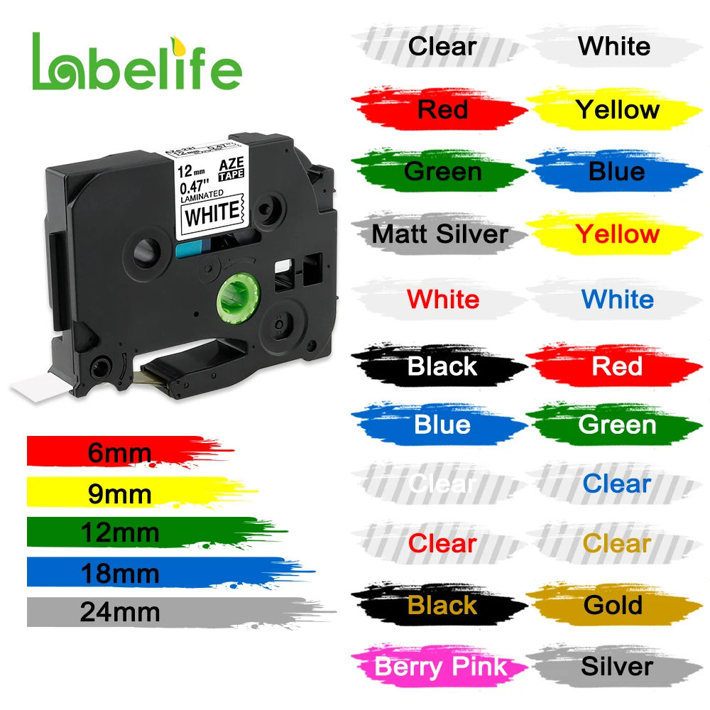 

Labelife Multicolors 231 221 121 tze Label Tapes Compatible for P-touch Label Maker PTH110 Laminated Ribbons Waterproof Oilproof