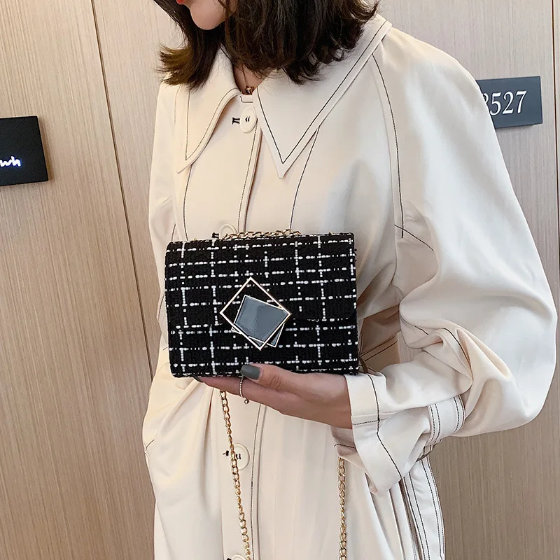 

2020 New Style Korean-style Versitile Fashion Square Sling Bag Elegant Graceful Bag with Chain Contrast Color Shoulder WOMEN'S B