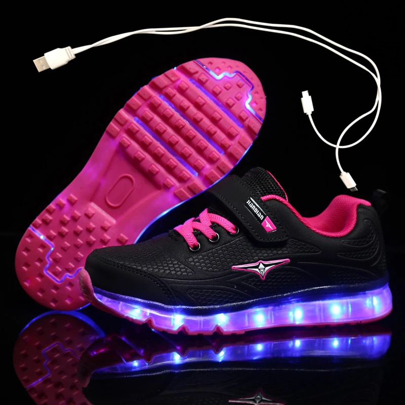2020 marca de moda popular de las ninas ninos de flash zapatillas con luces para los ninos luz de led usb recargable de deporte casual brillante