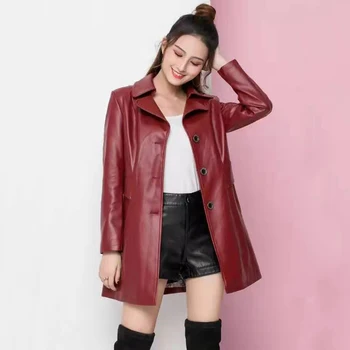 

Women Faux Leather Jacket Plus Size 5XL Winter Turn-down Collar Long PU Leather Coat Women Loose Outerwear Jackets and Coats