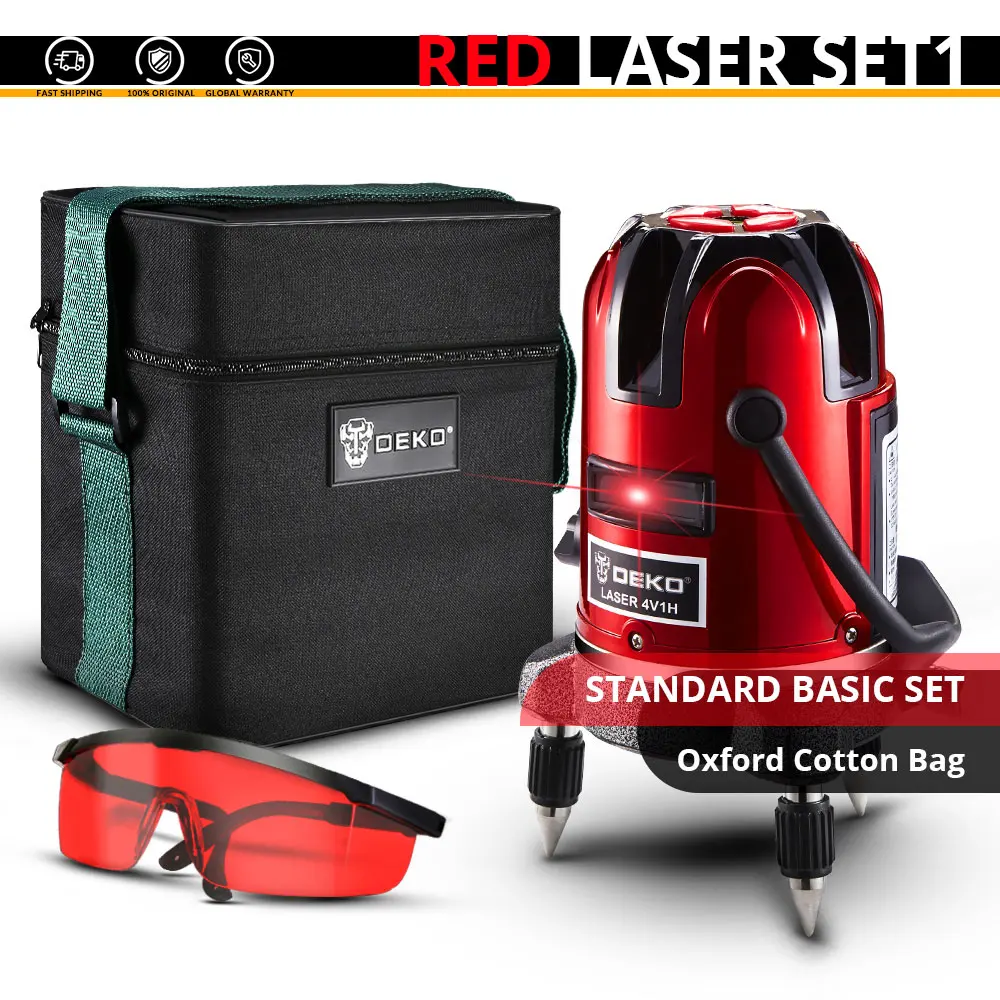 DEKO LL57 5 Line 6 Points Red Oxford Box Laser Level Self-leveling Horizontal&Vertical 360 Degree Adjustment Higher Visibility - Цвет: LL57-SET1