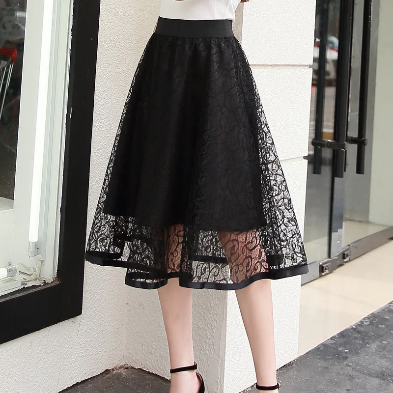 women skirts 2019 autumn winter plus size long length black mesh hollow lace flared umbrella skirt women skirts 2019 autumn winter plus size long length black mesh hollow lace flared umbrella skirt