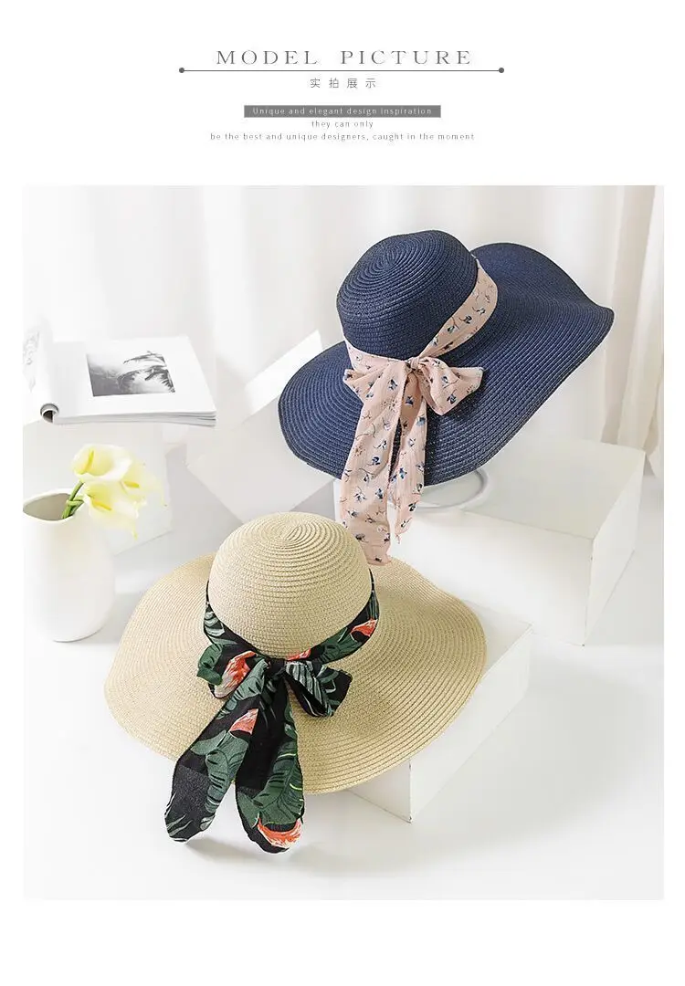 2019 New Summer Female Sun Hat Bow Ribbon Panama Beach Hats For Women Chapeu Feminino Sombrero Floppy Straw Hat