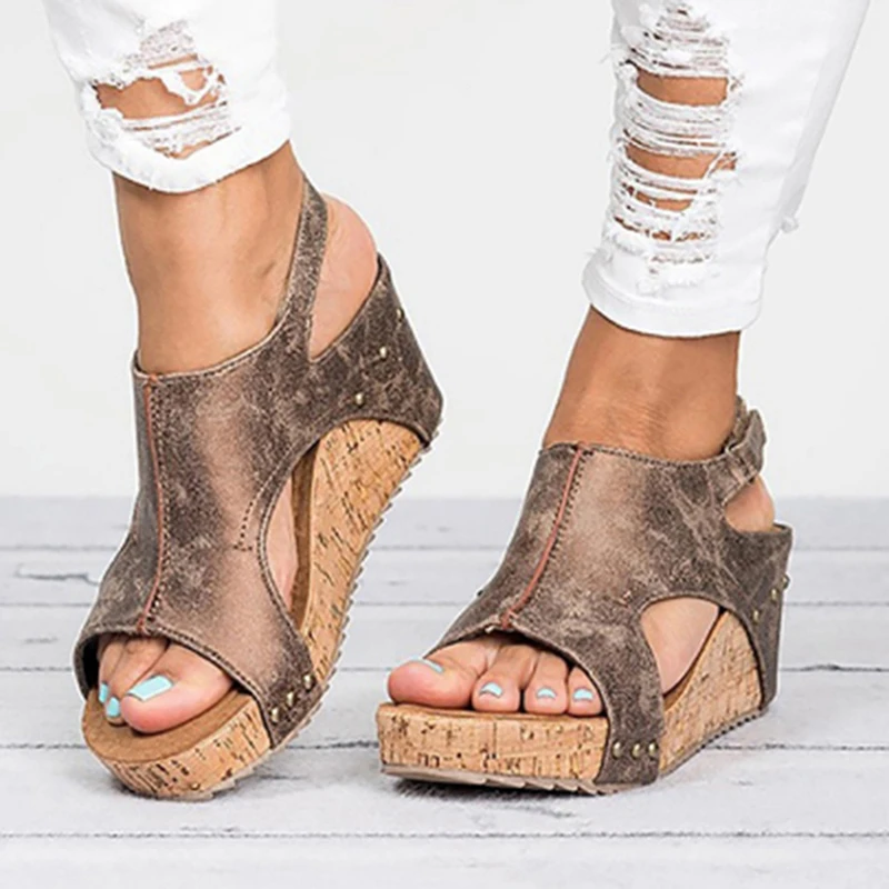 

Women Sandals 2019 Platform Sandals Wedges Shoes For Women Heels Sandalias Mujer Summer Shoes Leather Wedge Heels Sandals 43