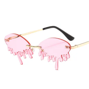 

2020 Fashion Rimless Funny Sun glasses Women Brand Design New Net Red Stage Show Hundred Towers Tears Sunglasses UV400