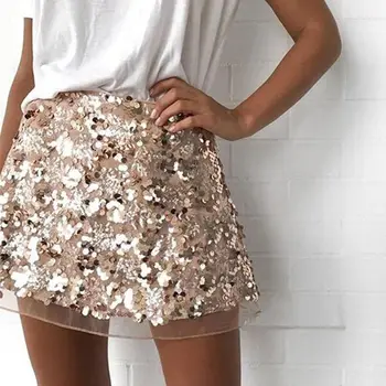 

Fashion Casual Wild Lady A-word Skirt New Women Mesh Gauze Sequin Skirts