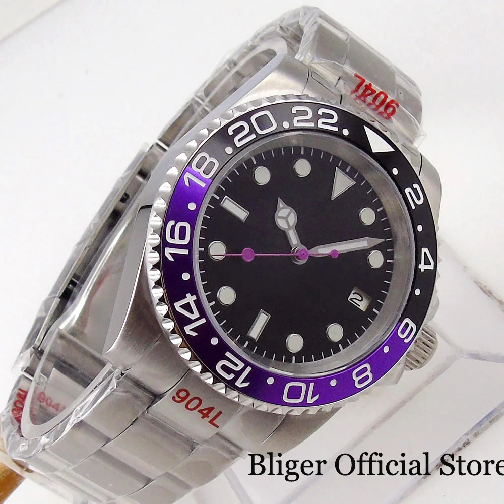 BLIGER Neue Männer Uhr 40mm Diver NH35 Automatische Mechanische Armbanduhr Luminous Schwarz & Rot Keramik Lünette Saphirglas Wasserdicht