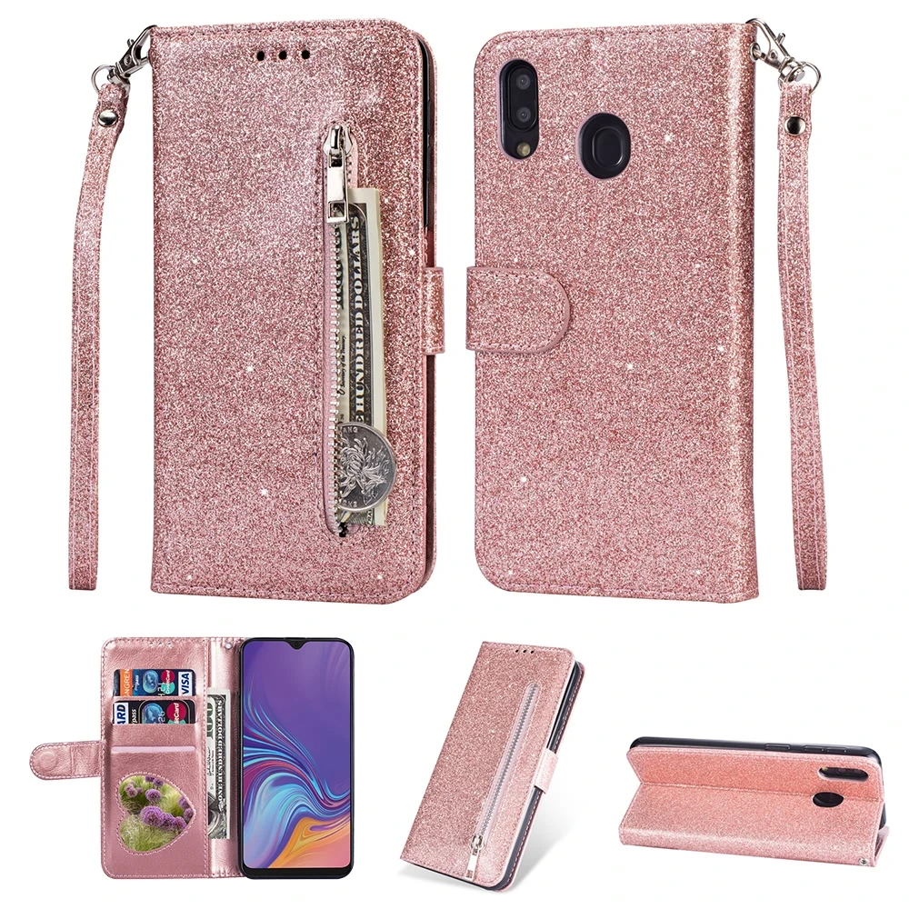 LAPOPNUT для samsung Galaxy J4 Plus A70 A5 A6 A7 A50 A20 A3 J5 J6 M10 бумажник с застежкой-молнией из искусственной кожи с блестками Флип Чехол Крышка