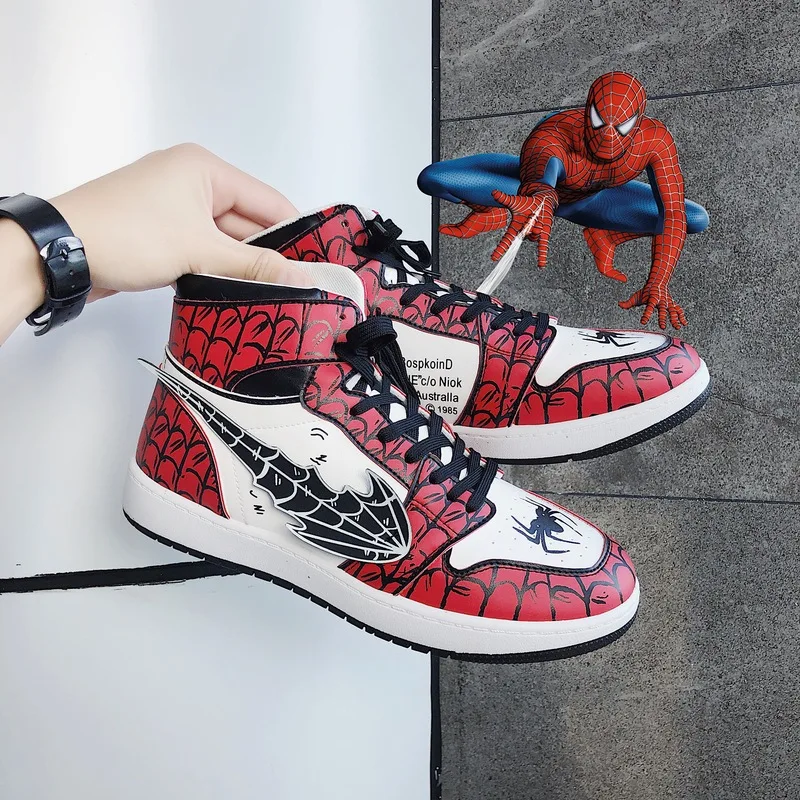 

Mens High top Shoes Men 2019 Spring Autumn Fashion Sneakers Lace-up Skateboard shoes Spider-Man High Style Man Shoes