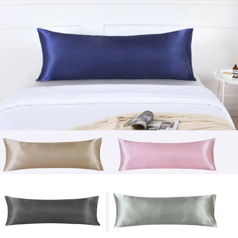 

20*54 Inch Double Pillow Case Satin Imitation Silk Solid Color Lovers Couple Wedding Pillowcases Long Pillow Cover for Bedding
