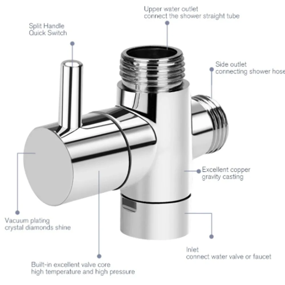 Shower Splitter Diverter Shower Faucet Three-way Valve Needle Bath ​Nozzle Switch One-point Two-cnnector Converter 1PC
