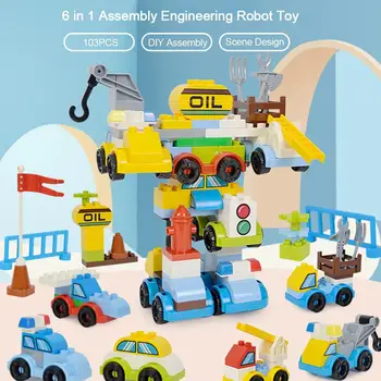 

6 In 1 Building Blocks Toy Robot Truck Car City Police Building Blocks Set 103pcs Robot Car Truck Model Deformation Toy
